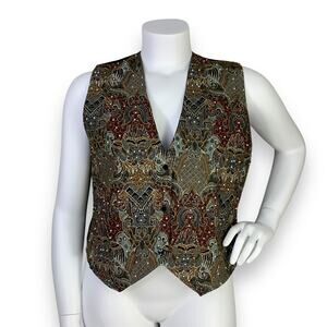 Ana Mori Beaded Vest All Size One Free Beads Pearls Vintage Snap Closure OS Tan